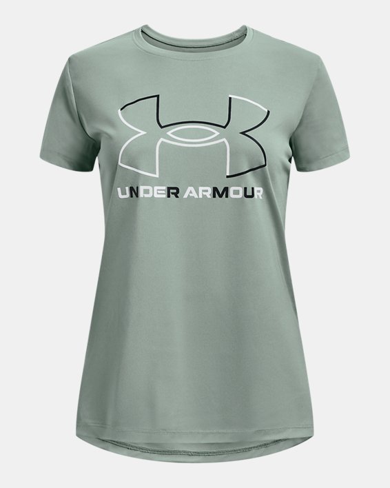 Girls' UA Tech™ Big Logo Short Sleeve, Gray, pdpMainDesktop image number 0